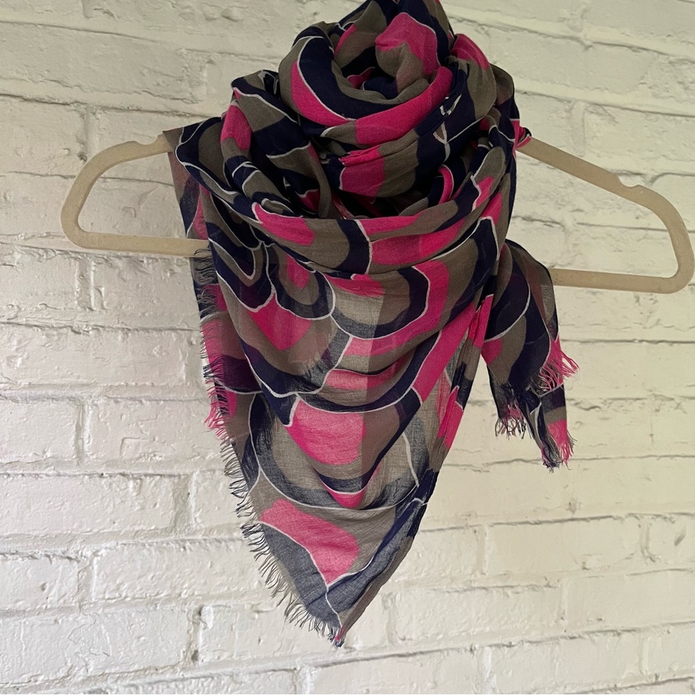 Pink, Navy Blue, Gray, and White Cotton Scarf - Picture 6 of 10
